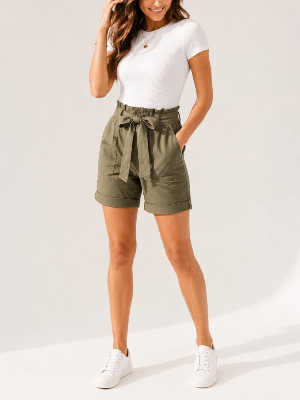 VENUS Olive Paperbag Bermuda Shorts Women’s Size 6 High Rise Belted